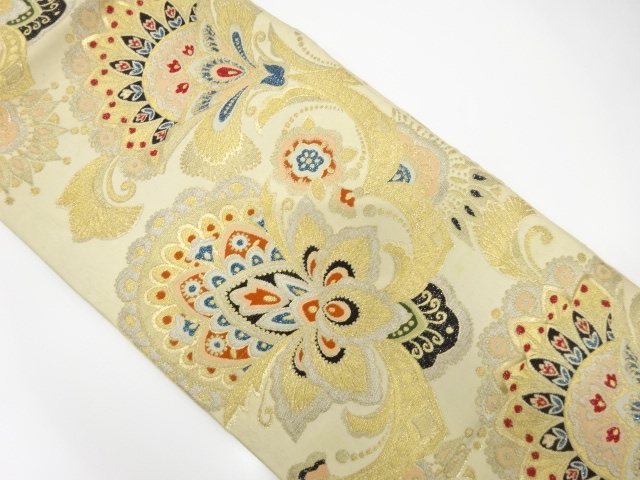 JAPANESE KIMONO / ANTIQUE FUKURO OBI / SILK / WOVEN CHINESE FLOWER